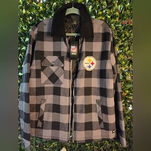 Pittsburgh Steelers Plaid Flannel Jacket Grey Black Women's Medium Full Zip NWT
